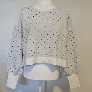 New Super Soft Oversized White Crop Sweater with Black Polka Dots